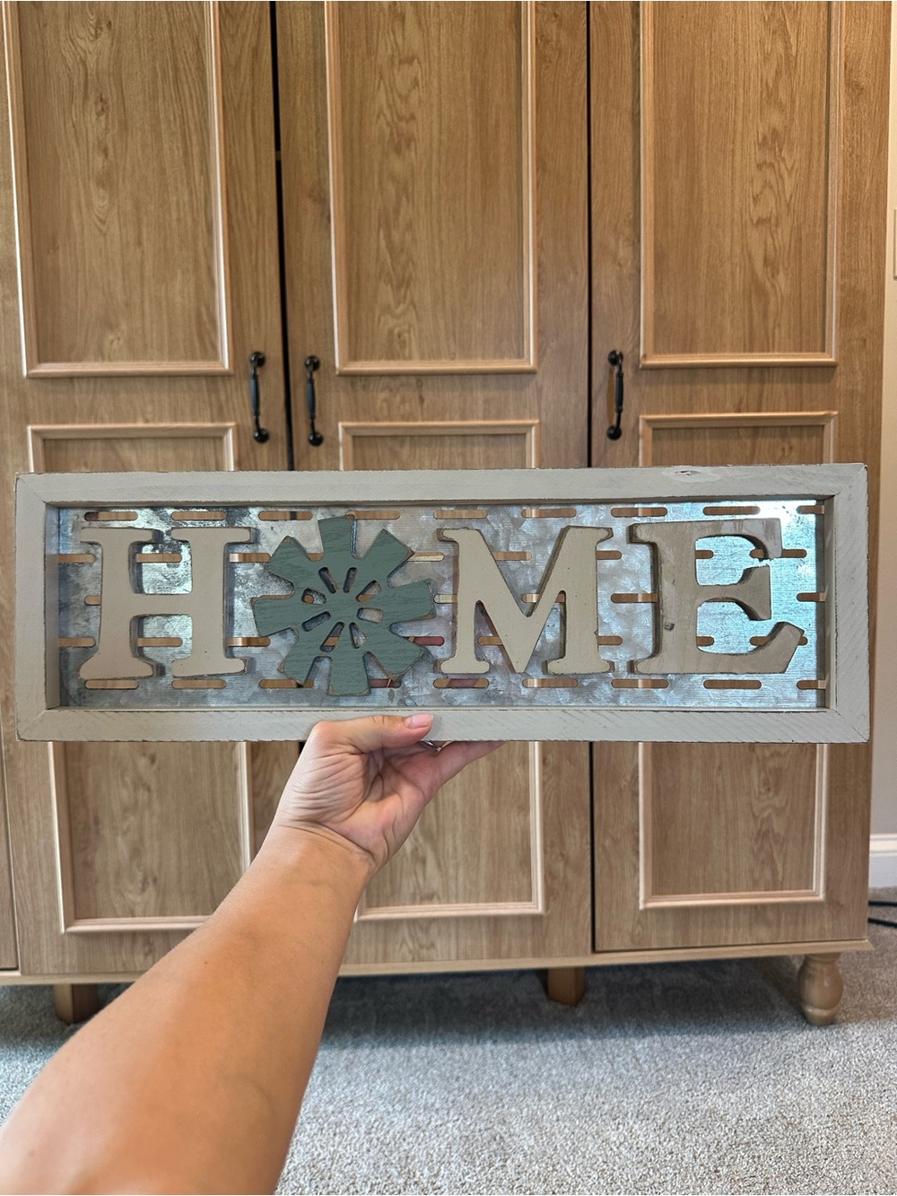 HOME Metal and Wood Wall Sign - Gray and Green